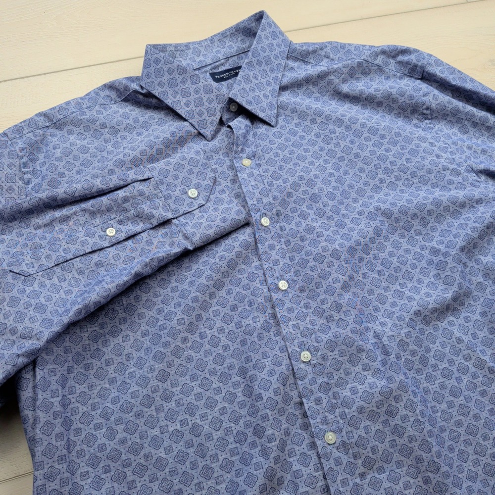 Proper Cloth Shirt Mens 16.5 XL Blue Geometric Medallion Print Button Down